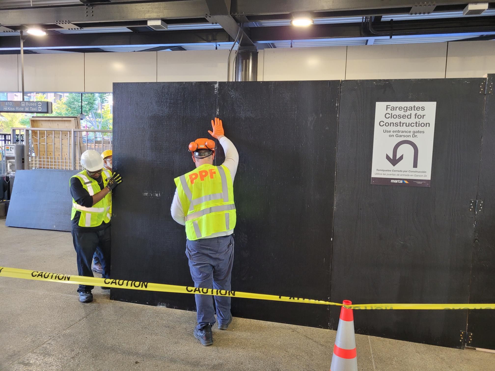 Faregates Closed for Construction with U Turn Sign